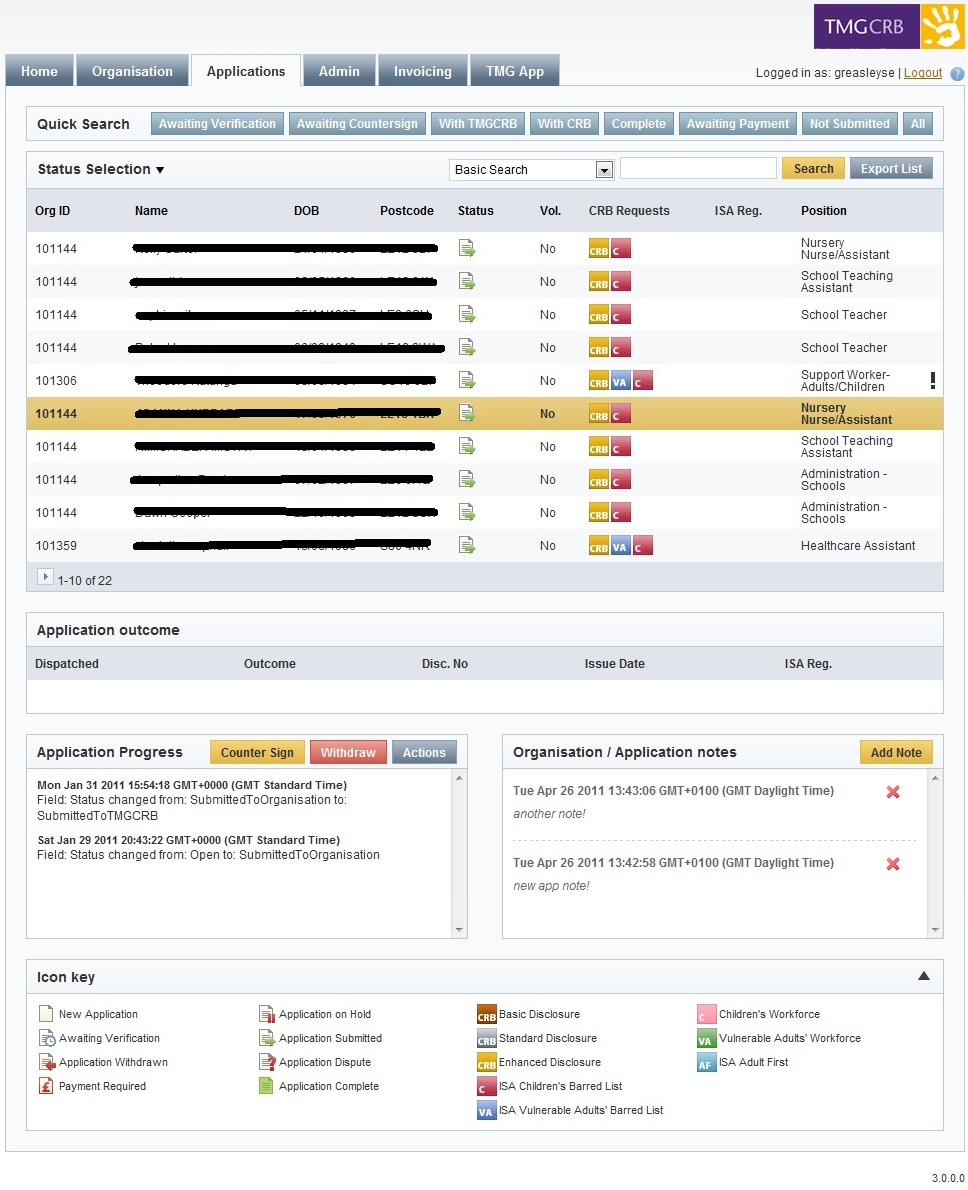 The user can manage all applications within the system here (Role restrictive).